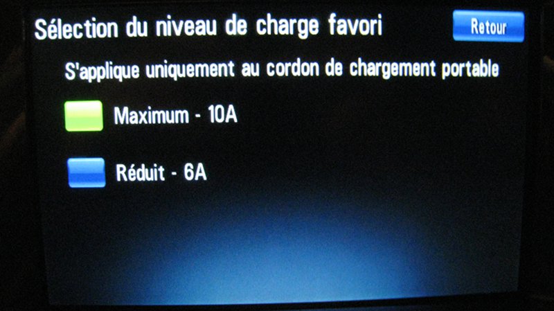 Ecran de selection de vitesse de charge